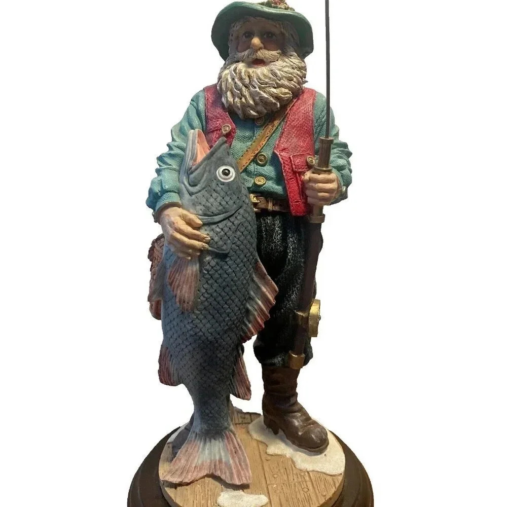 Vintage 1990's Fly Fishing Santa Jaimy 10in Resin Figurine with Big Catch - Picture 5 of 16